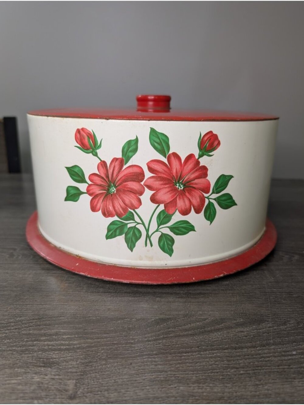 Vintage Decoware 1960s Apple Cake Carrier Red White Enamel Farmhouse